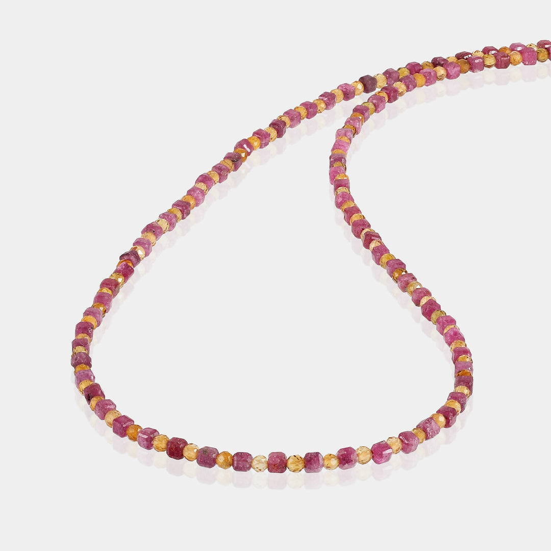 Gemstone Beads Necklace Featuring Ruby and Yellow Tourmaline