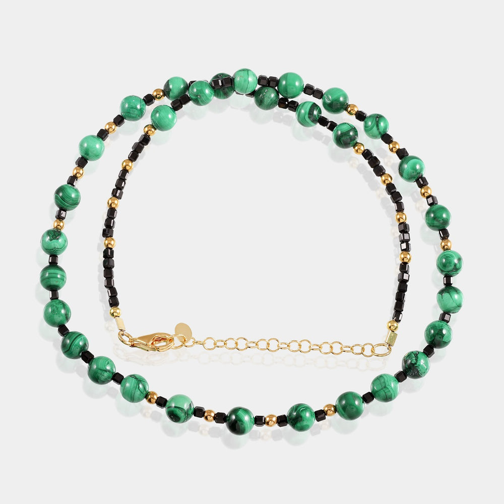 Malachite, Black Spinel, and Hematite Necklace - Timeless Beauty and Energy