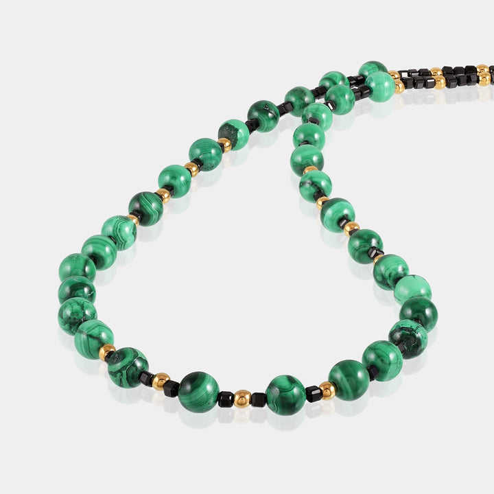 Elegant Handmade Silver Necklace with Green Malachite Beads