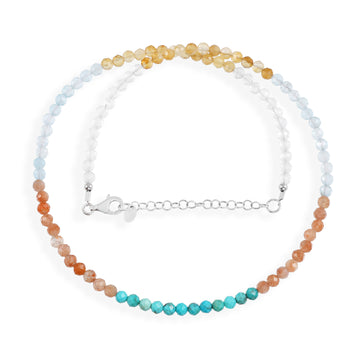 Aquamarine, Citrine, Clear Quartz, Sunstone and Turquoise Silver Necklace