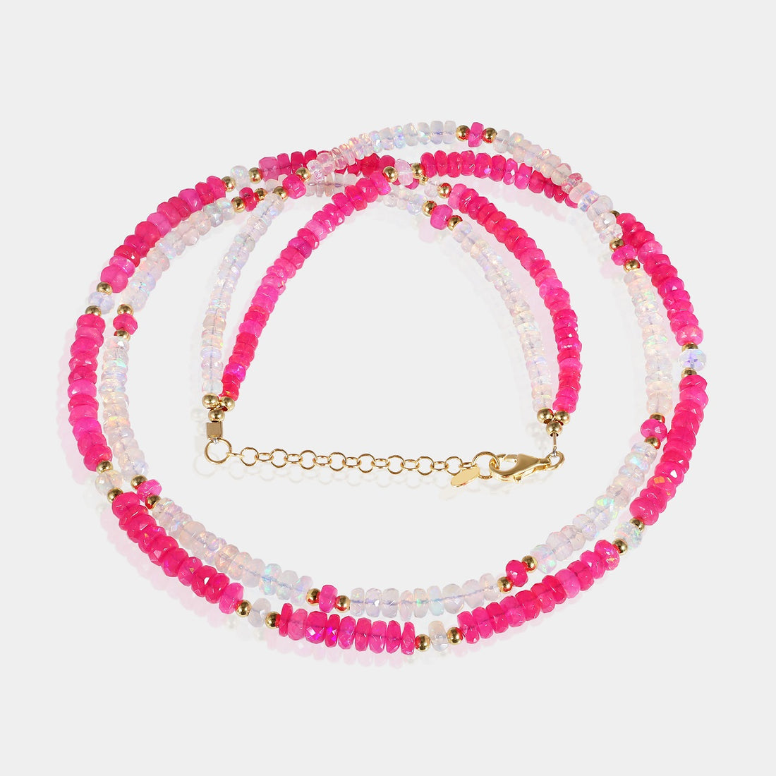 Pink and White Beads Double Layer Gemstone Necklace