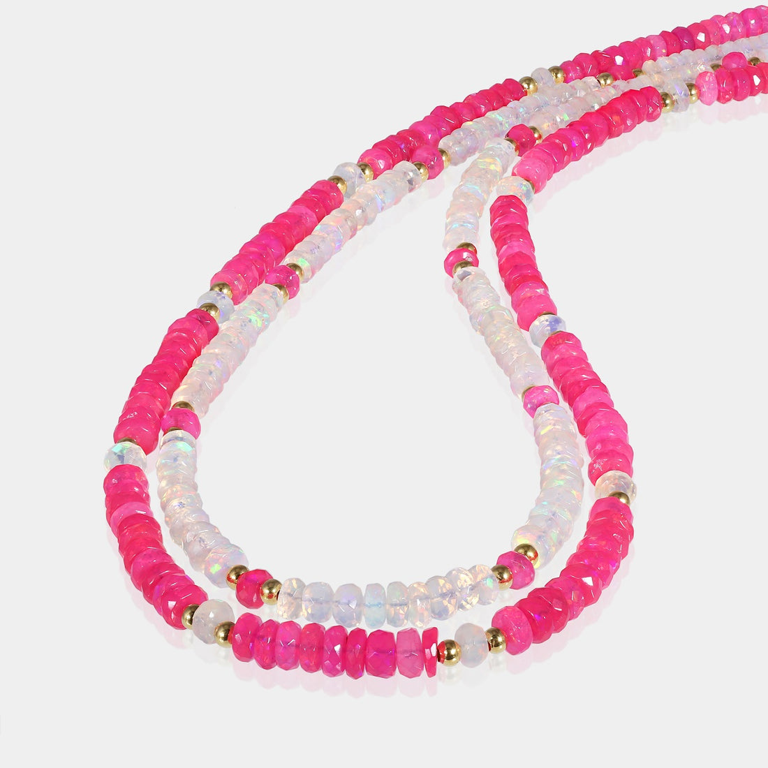 Pink and White Beads Double Layer Gemstone Necklace