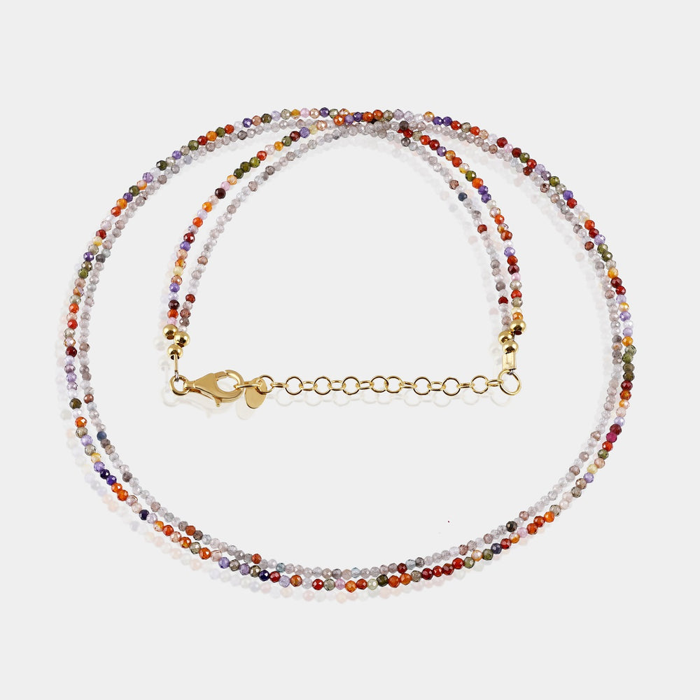 Multicolored Gemstone Necklace with Yellow Gold Plating