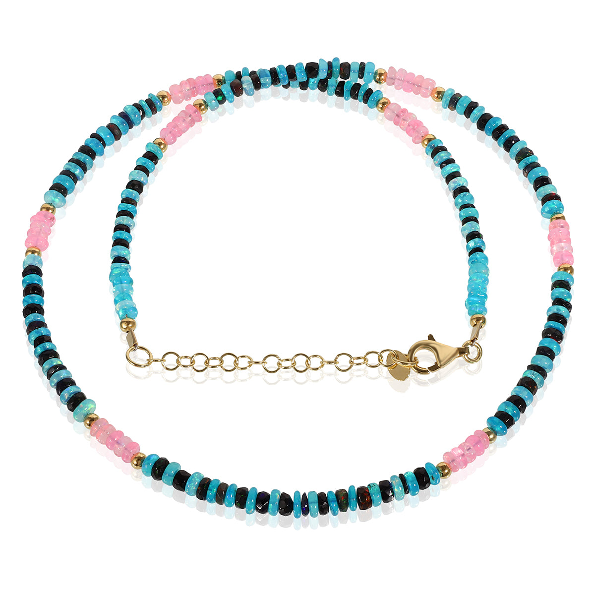 Blue, Black and Pink Ethiopian Opal Silver Necklace