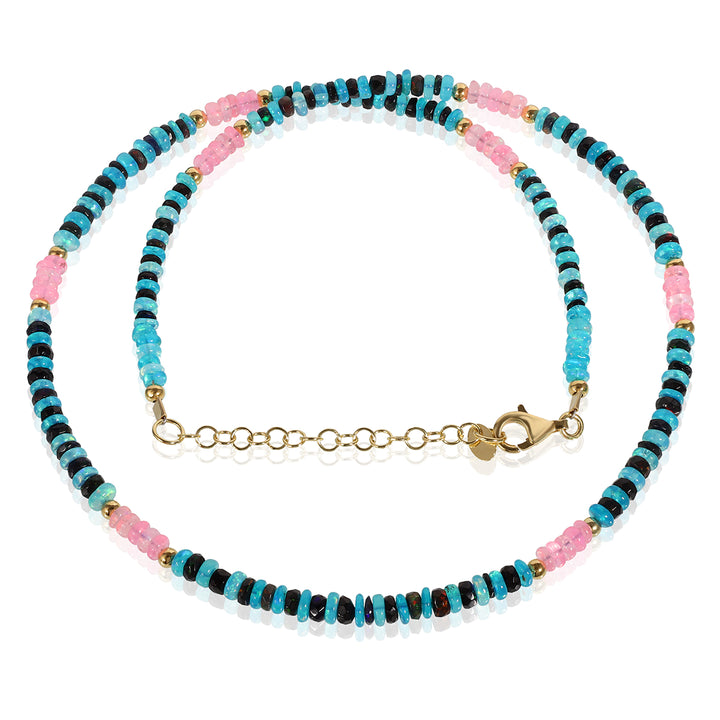 Blue, Black and Pink Ethiopian Opal Silver Necklace