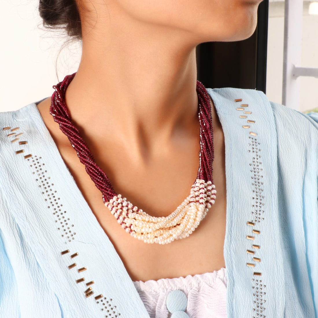 Elegant Garnet and Pearl Necklace