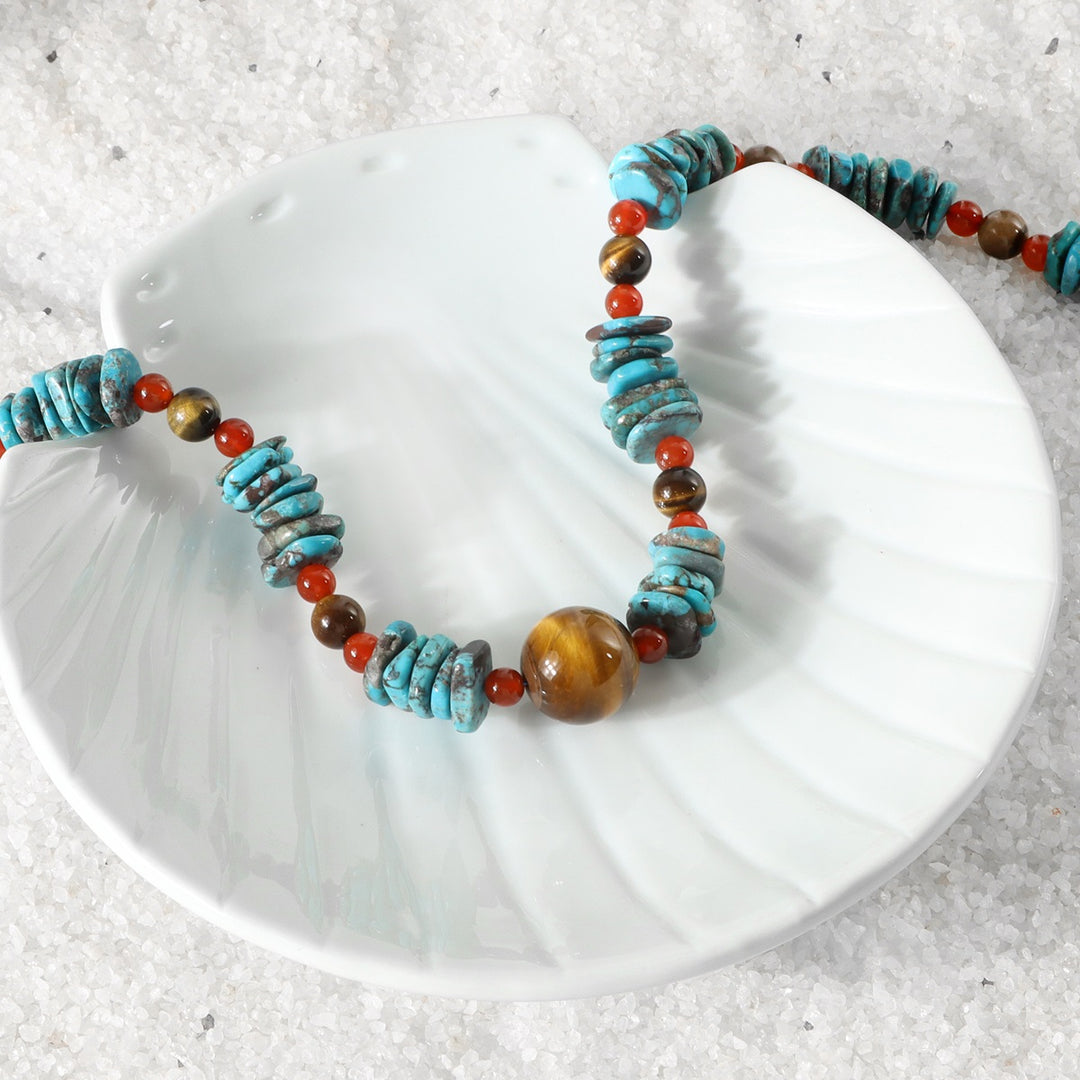 Dynamic Contrast: Red Onyx and Turquoise Gemstones