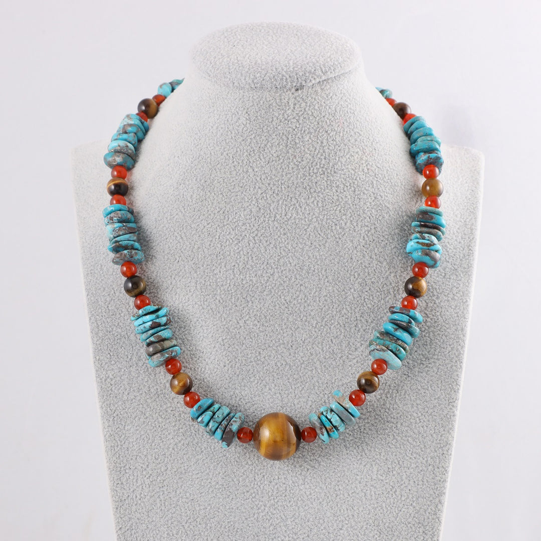 Exquisite Blend of Tiger's Eye, Red Onyx, and Turquoise Gems