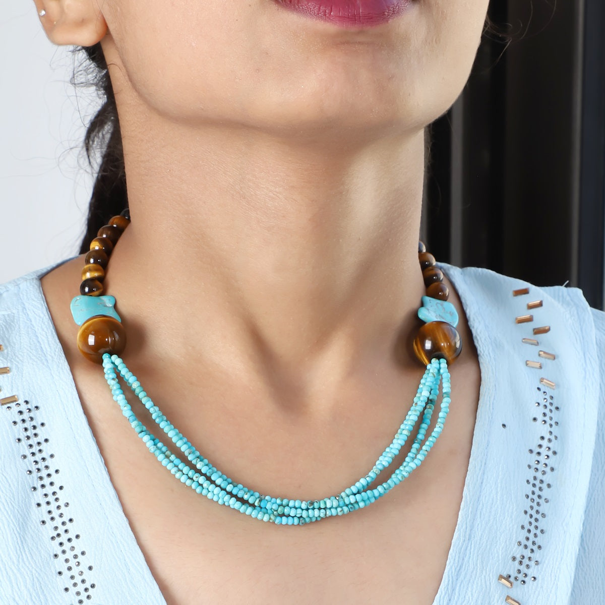 Tiger's Eye and Turquoise Necklace for Timeless Elegance