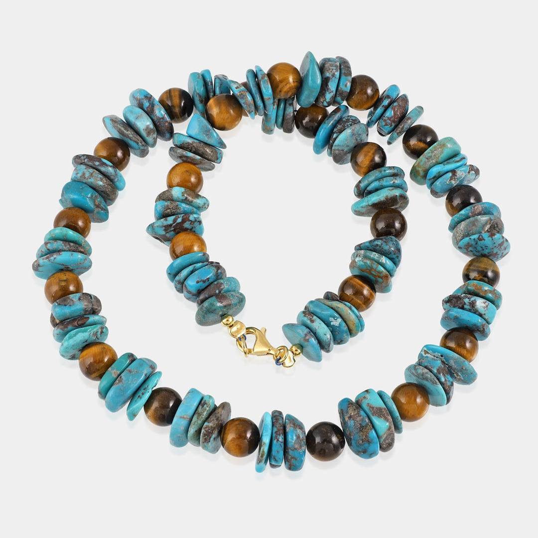 Artisan-Crafted Turquoise and Tiger's Eye Necklace