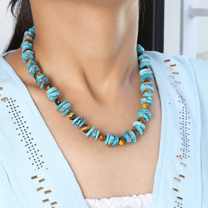 Model Wearing Natural Gemstone Beaded Necklace