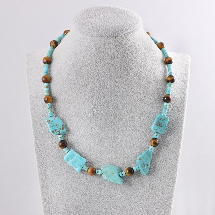 Turquoise Heishi and Slice Gemstones in Silver Necklace