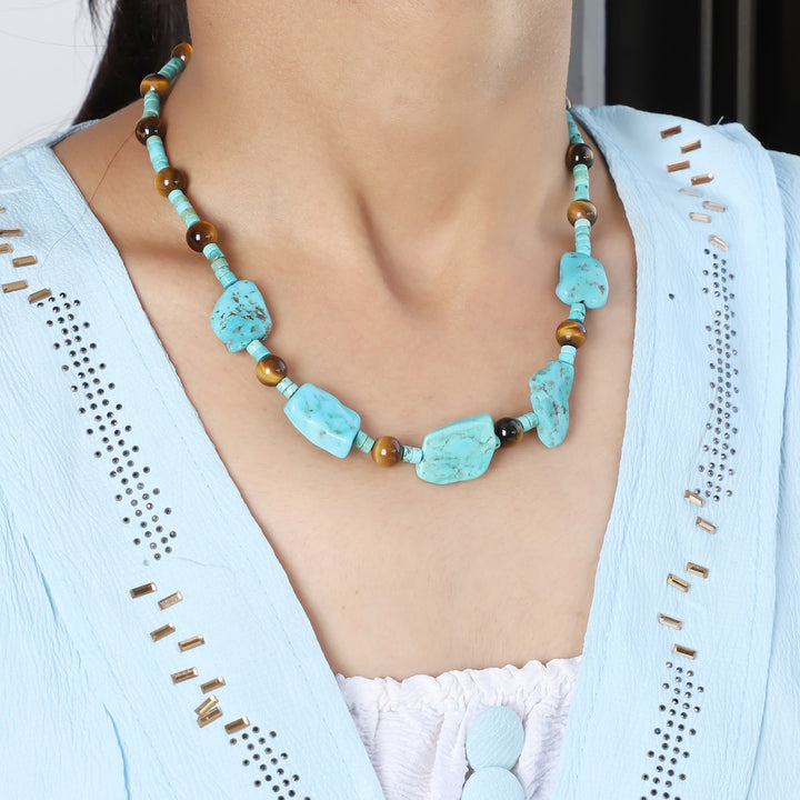 Model Wearing Natural Gemstone Beaded Necklace