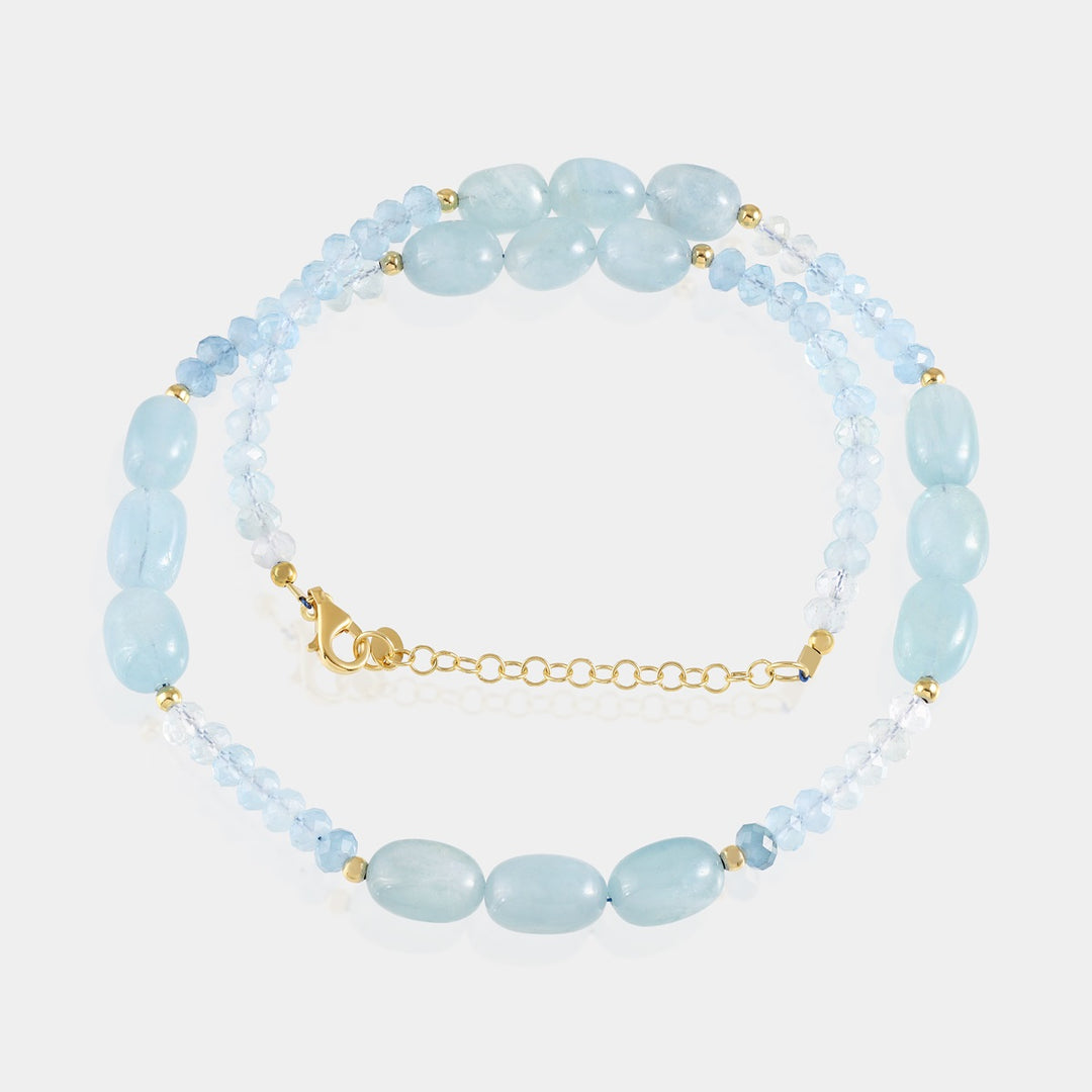 Aquamarine Gemstone Beads Silver Necklace