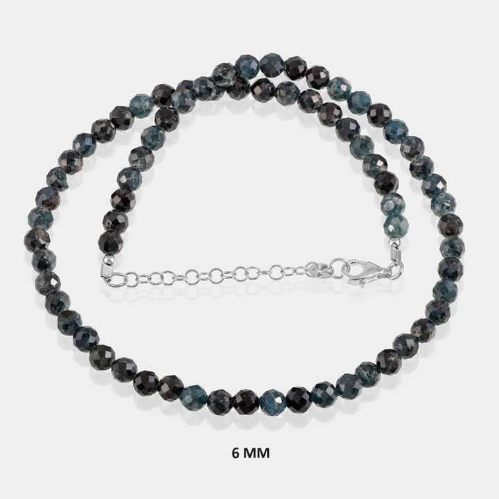 Blue Tourmaline Faceted Beads 925 Silver Necklace