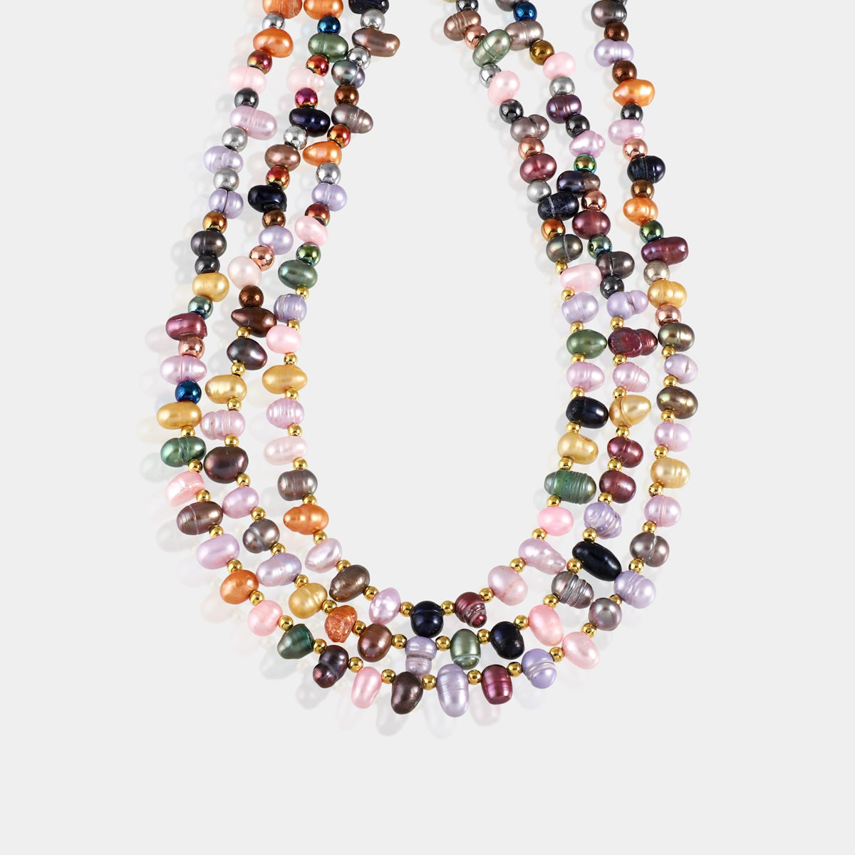 Multicolored Pearl and Hematite Gemstone Triple Layer Silver Necklace - Elegant and Timeless Jewelry