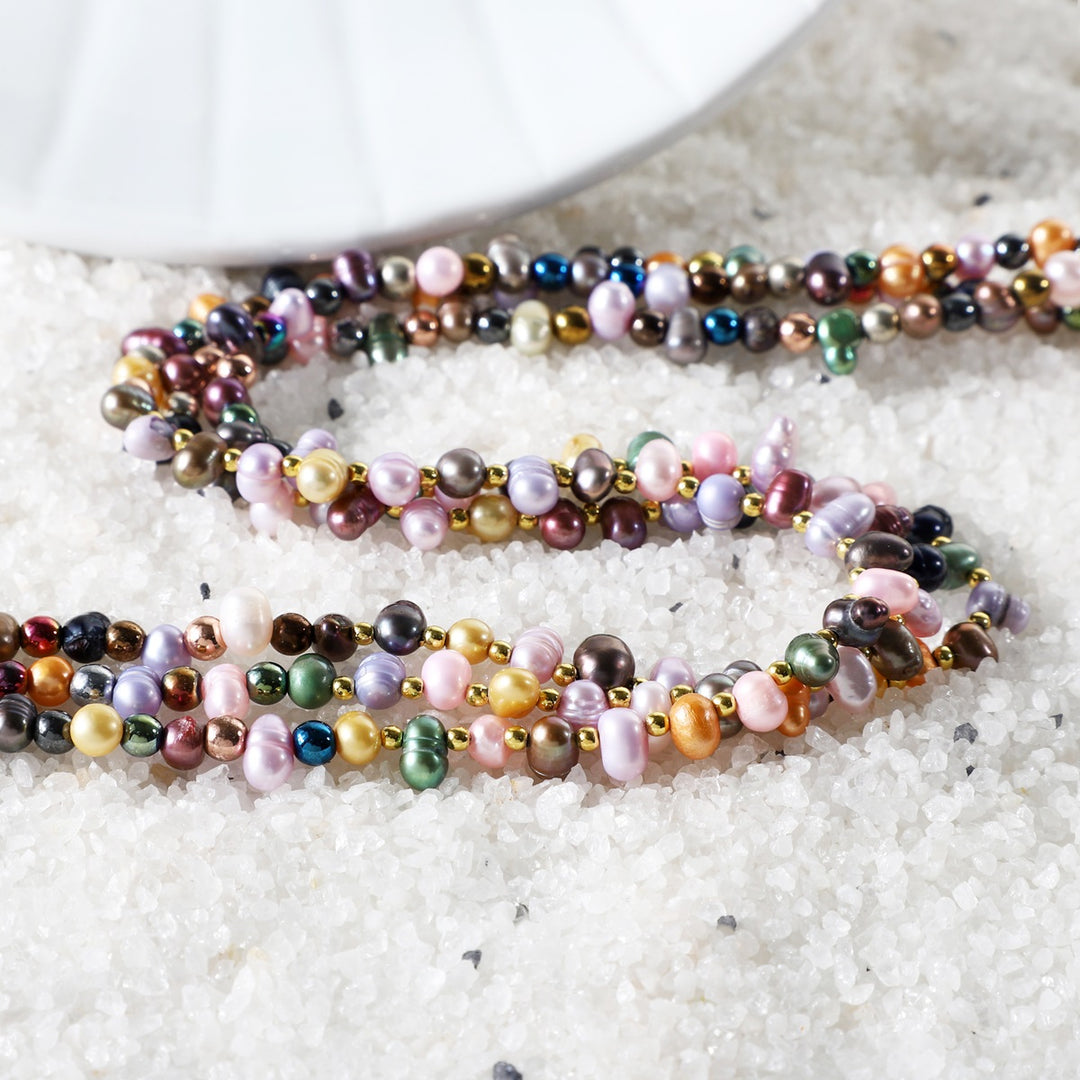 Multicolored Pearl and Hematite Gemstone Triple Layer Silver Necklace - Elegant and Timeless Jewelry