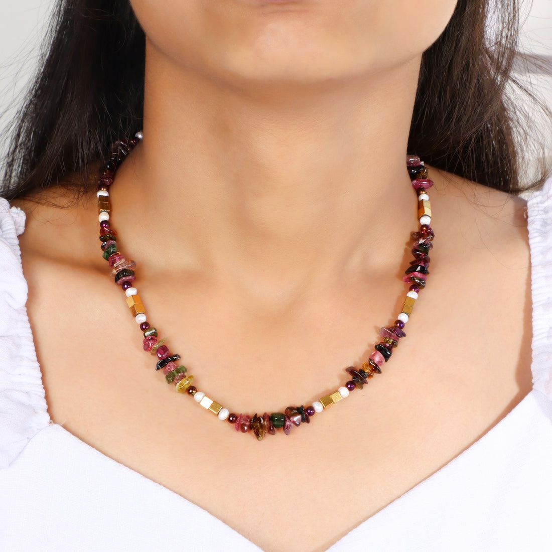 Smooth nugget-shaped Multi Tourmaline gemstone beads