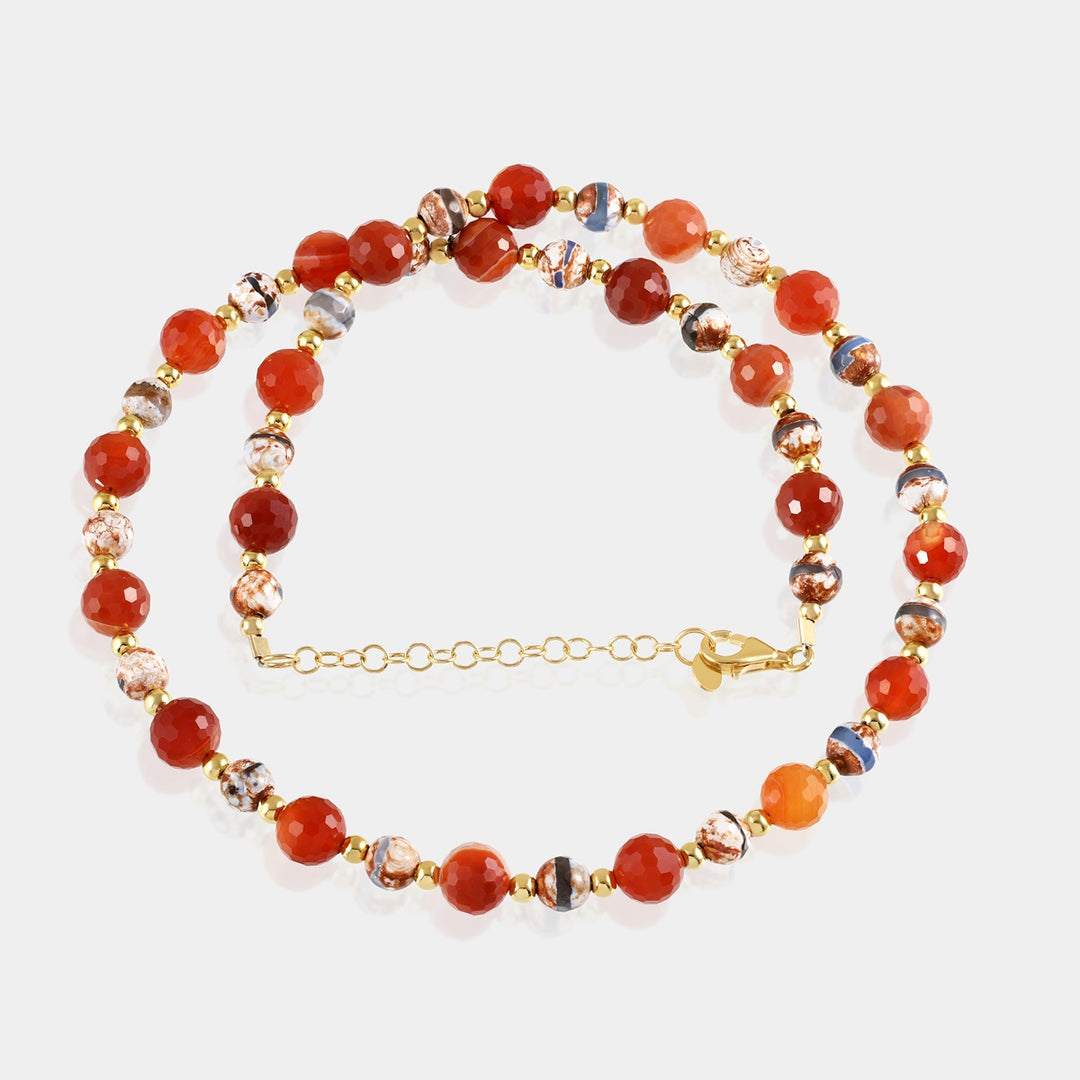 Red Agate Faceted Round Bead Necklace