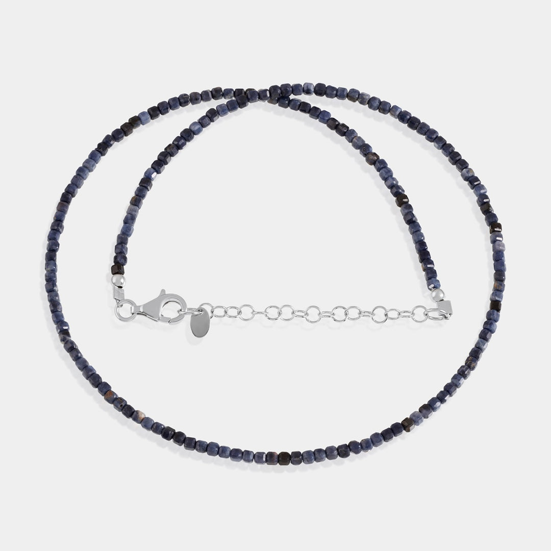 Blue Sapphire Cube Beads Necklace