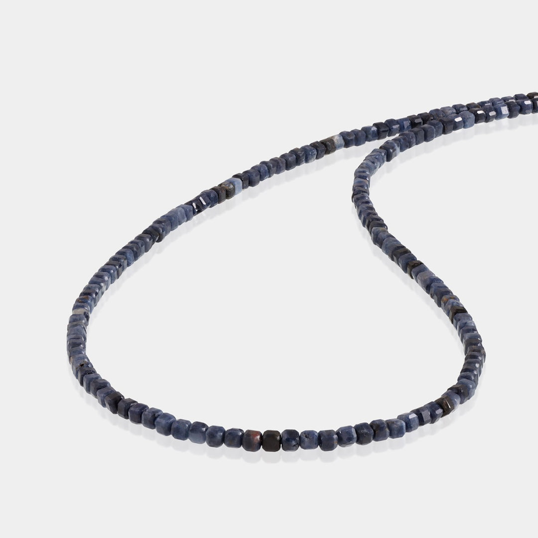 Close-up of 2mm Cube-Shaped Blue Sapphire Beads