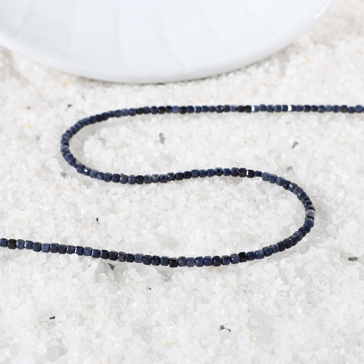 Side View of Blue Sapphire Cube Beads Necklace