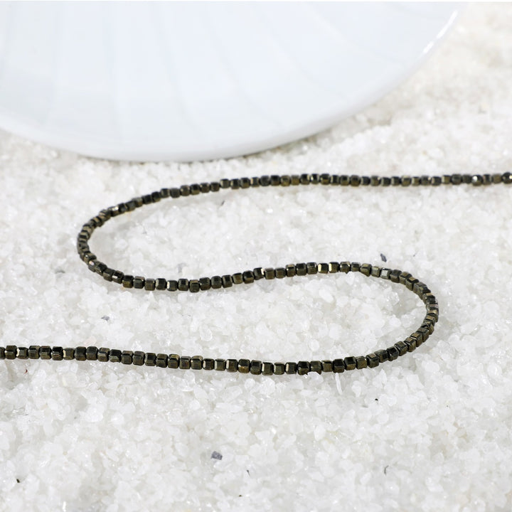 Side View of Pyrite Cube Beads Necklace