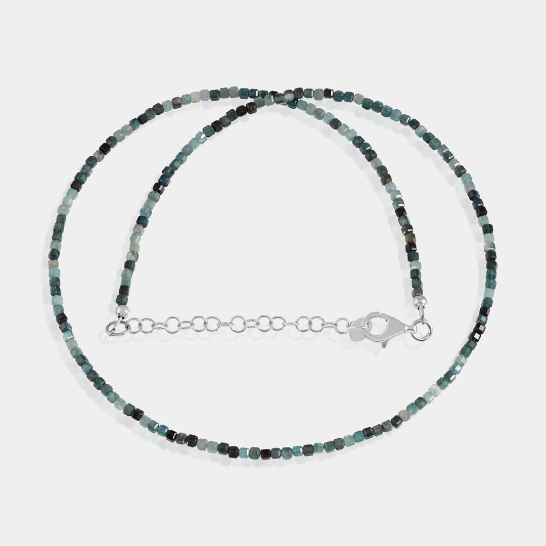 Blue Tourmaline Cube Beads Necklace 