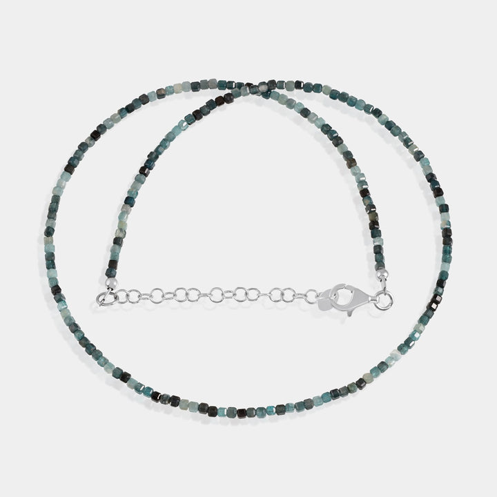 Blue Tourmaline Cube Beads Necklace 