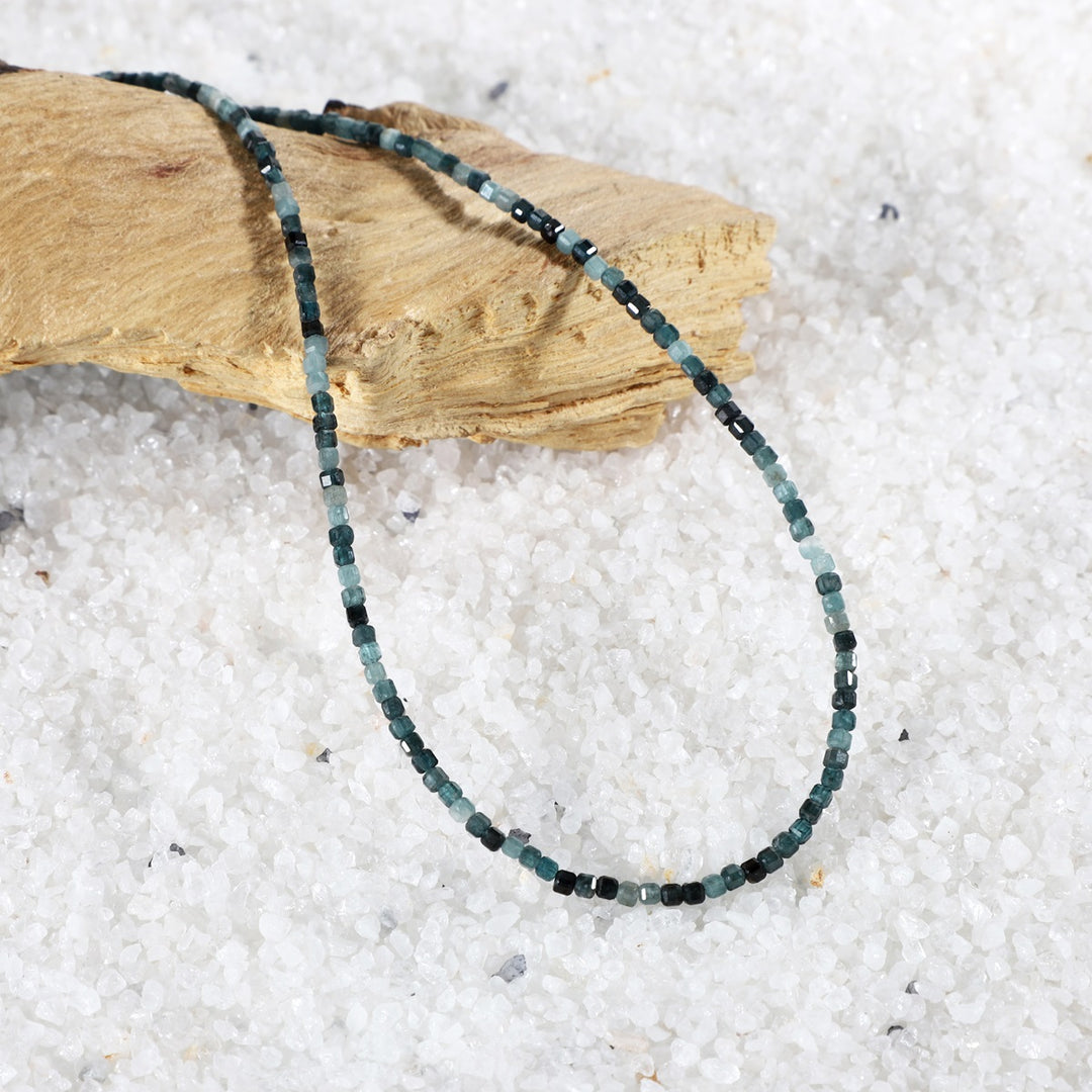 Close-up of 2mm Cube-Shaped Blue Tourmaline Beads