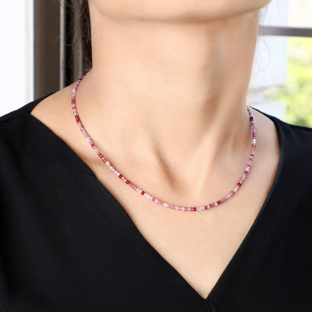 Model Wearing Multi Spinel Cube Beads Necklace