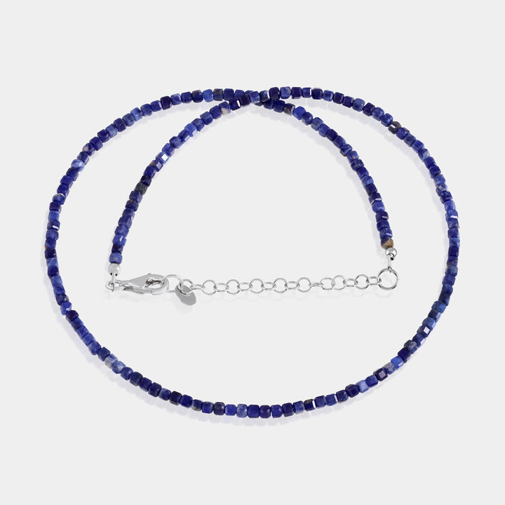 Sodalite Serenity Cube Necklace with 925 Silver Extension Chain and Lock