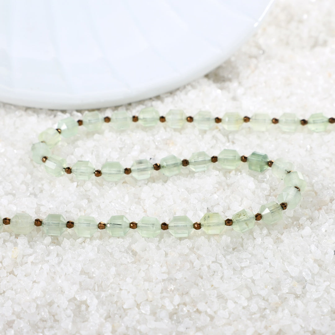 Prehnite and Hematite Necklace Side View