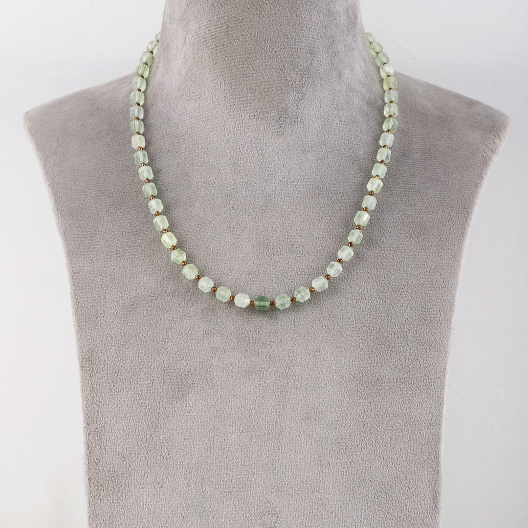 Prehnite and Hematite Necklace Styled on Mannequin