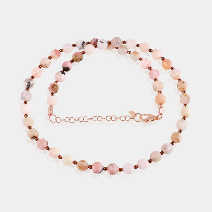 Rose Gold Plated Pink Opal and Hematite Necklace