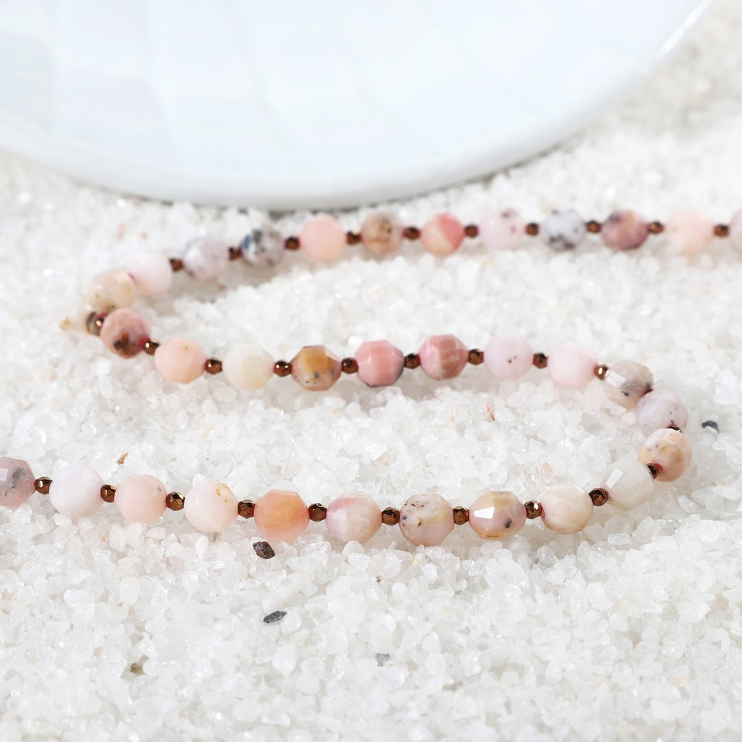 Pink Opal and Hematite Necklace Side View