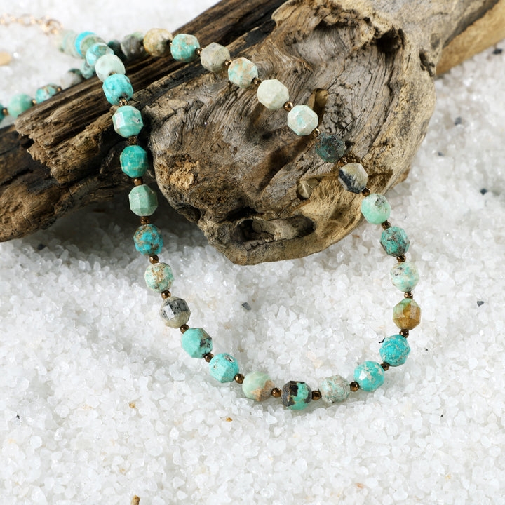 Lantern Turquoise and Hematite Gemstone Close-up