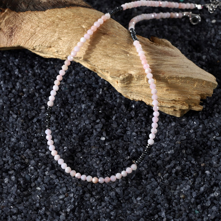 Pink Opal and Hematite Necklace Lifestyle Shot