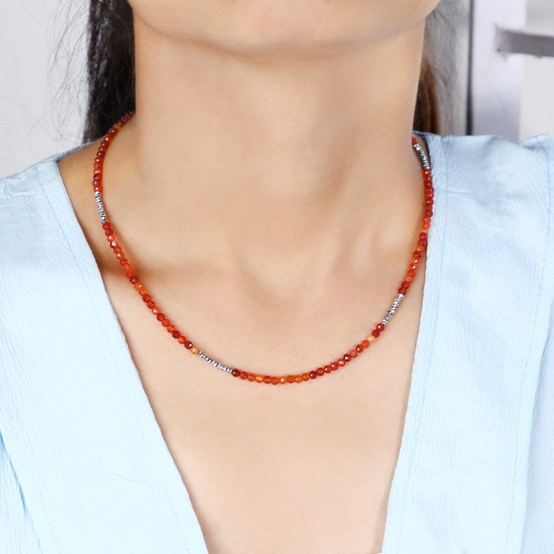 Carnelian and Hematite Necklace Front View