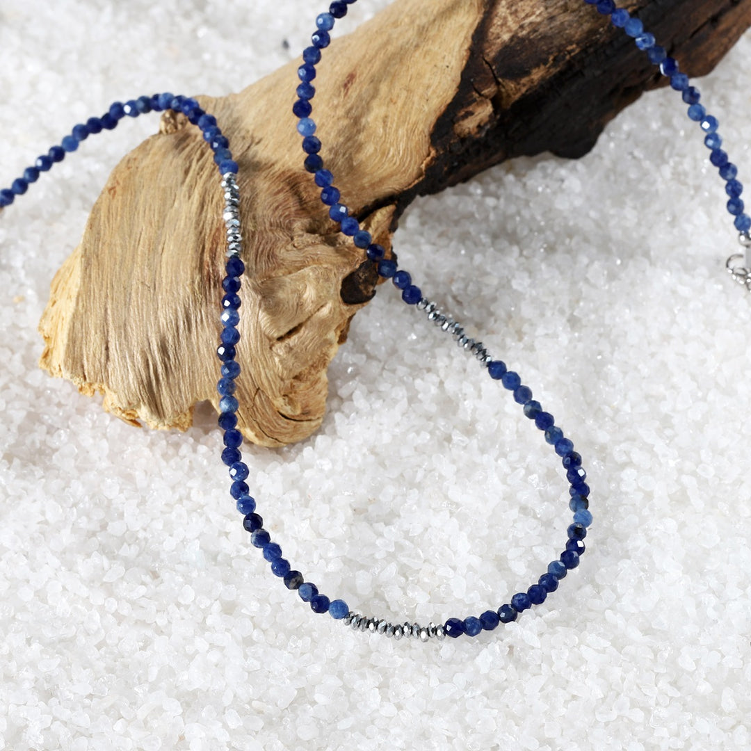 Sodalite and Hematite Necklace Lifestyle Shot