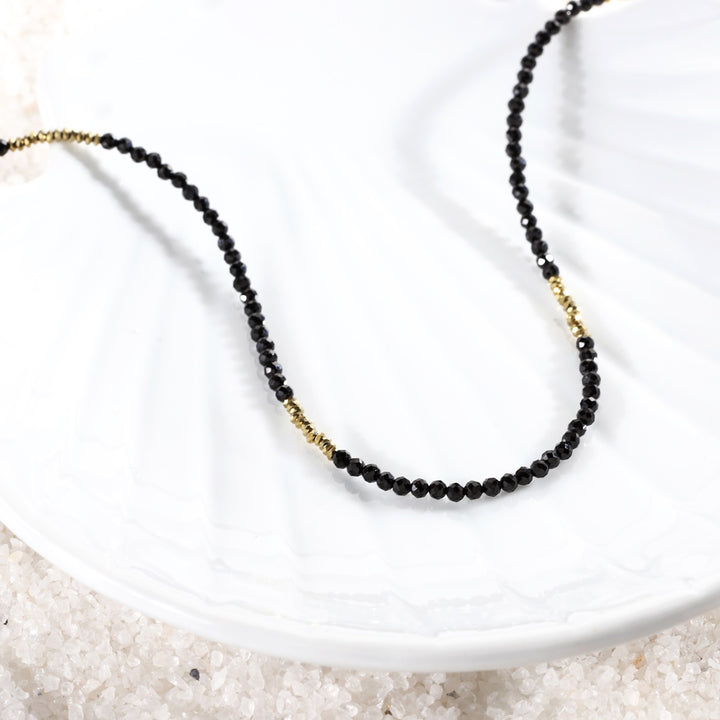 Black Spinel and Hematite Necklace in Natural Light