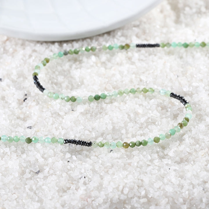 Chrysoprase and Hematite Necklace Side View