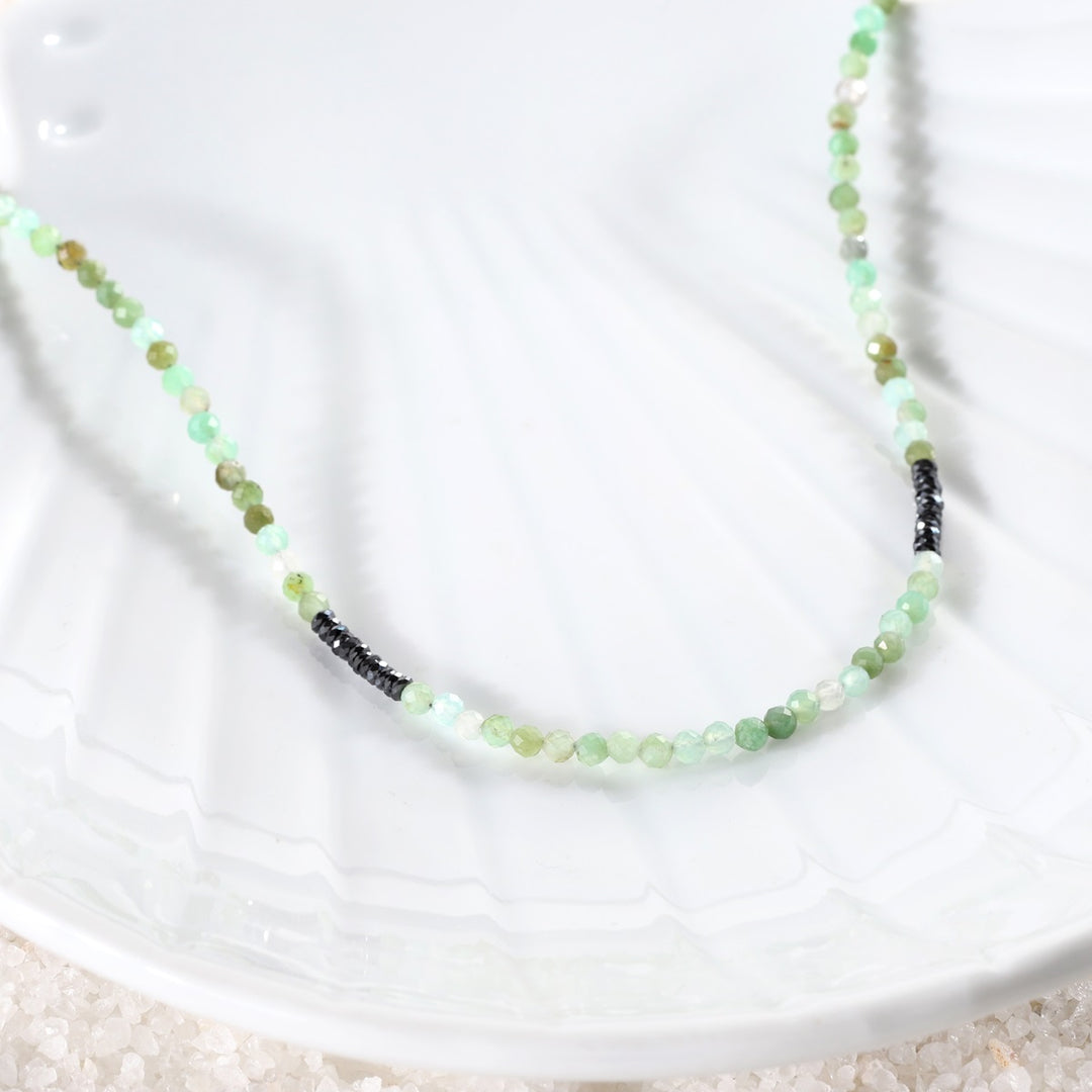 Chrysoprase and Hematite Necklace in Natural Light