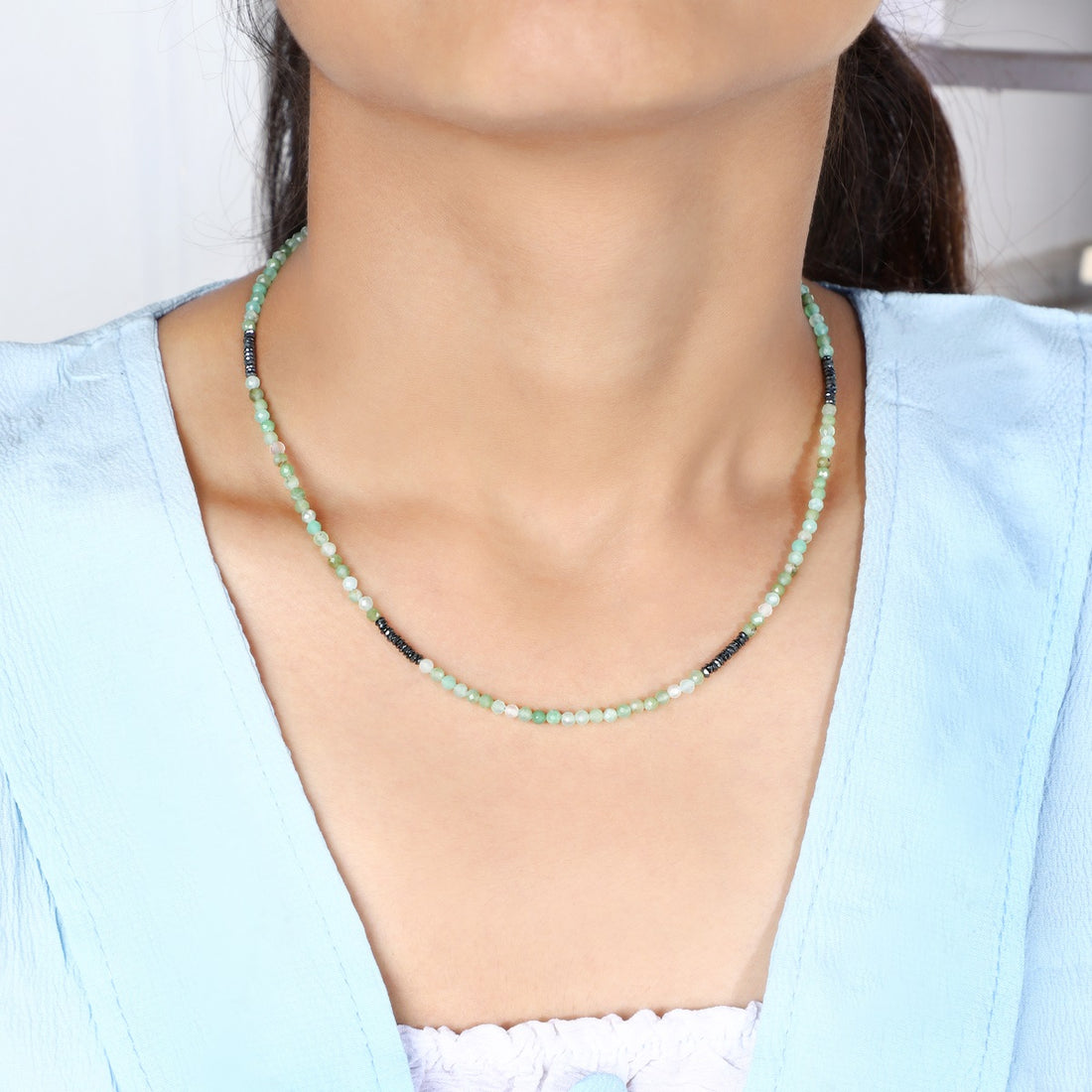 Chrysoprase and Hematite Necklace Front View