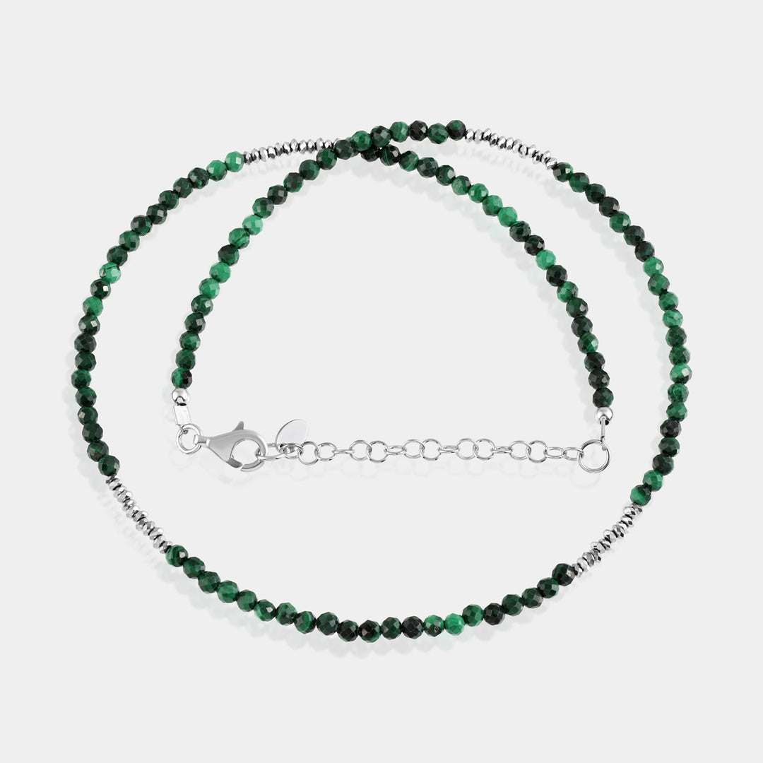 Natural Gemstone Necklace with White Rhodium Plated Chain