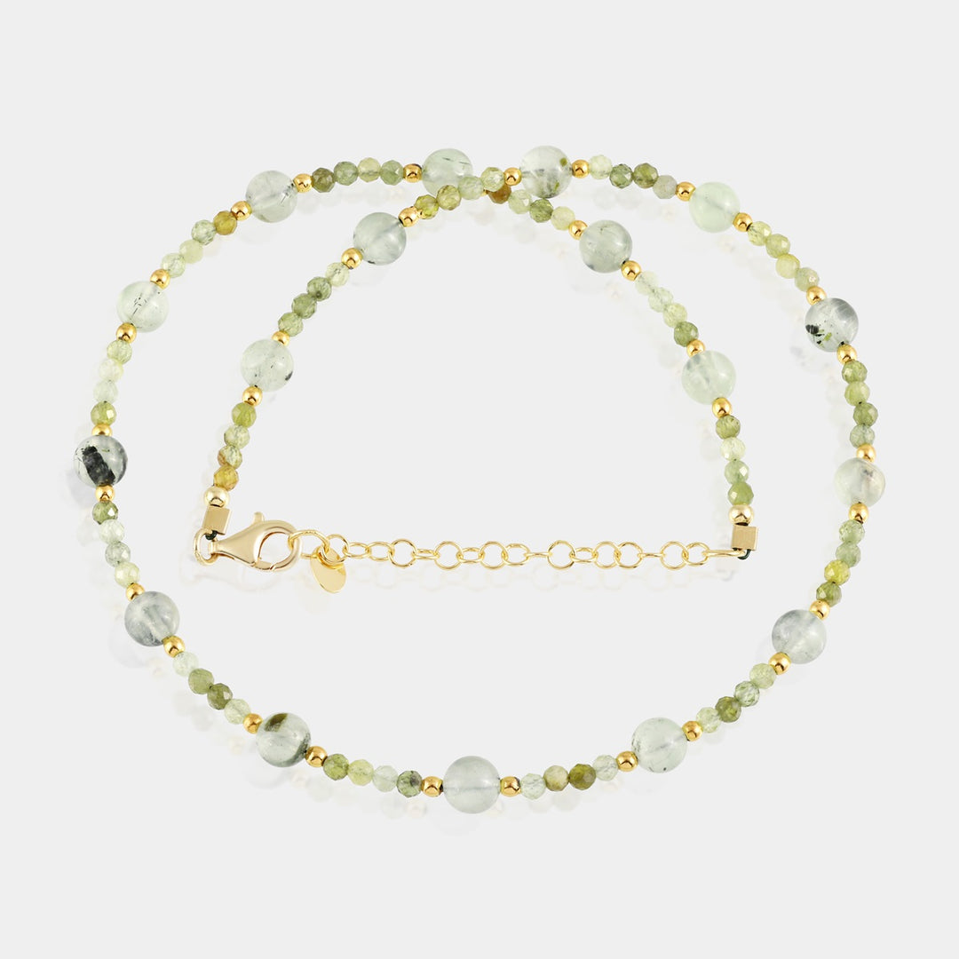 Prehnite, Green Garnet, and Hematite Silver Necklace