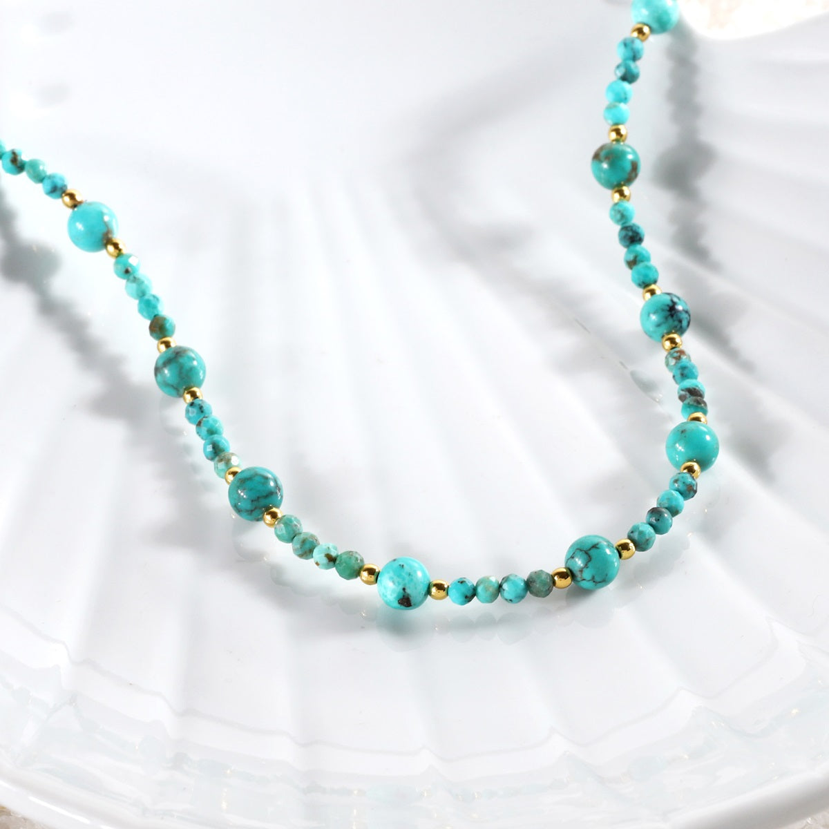 Side View of Turquoise and Hematite Necklace