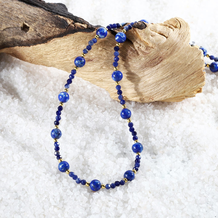 Side View of Lapis Lazuli and Hematite Necklace