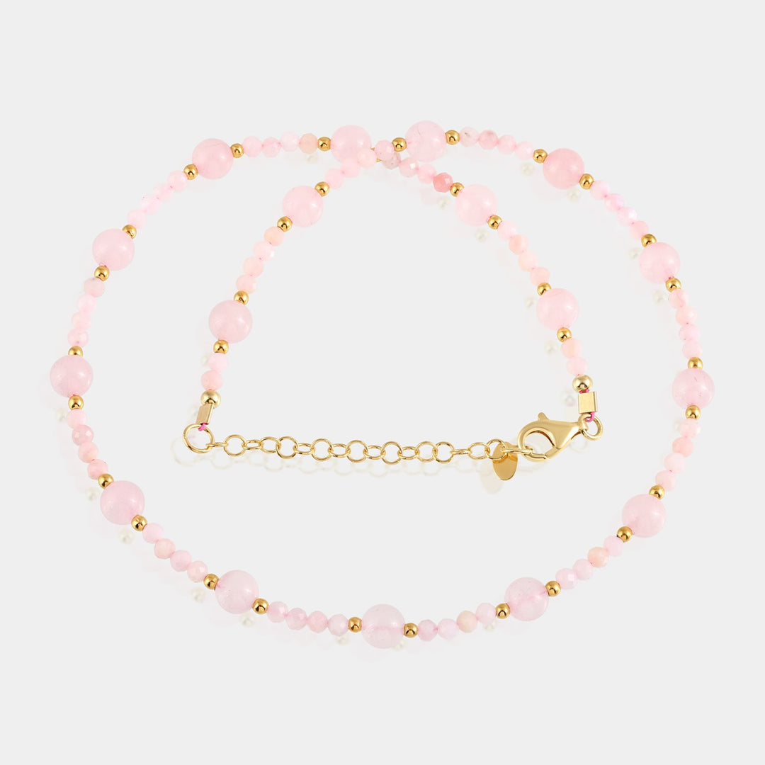 Harmony Rose Quartz, Pink Opal, and Hematite Gemstone Necklace