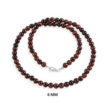 Red Tiger's Eye Beads Silver Necklace: Strength and Style